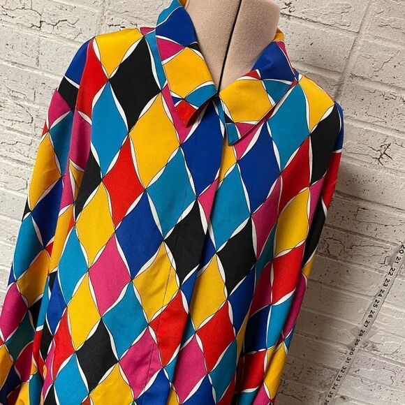 Vintage SR Russ 80's Button Up Vibrant Blouse 12 - Picture 1 of 12